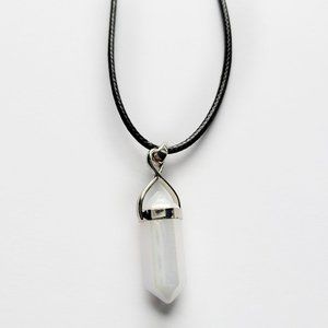 White Quartz Pendant Necklace Black Chain Jewelry